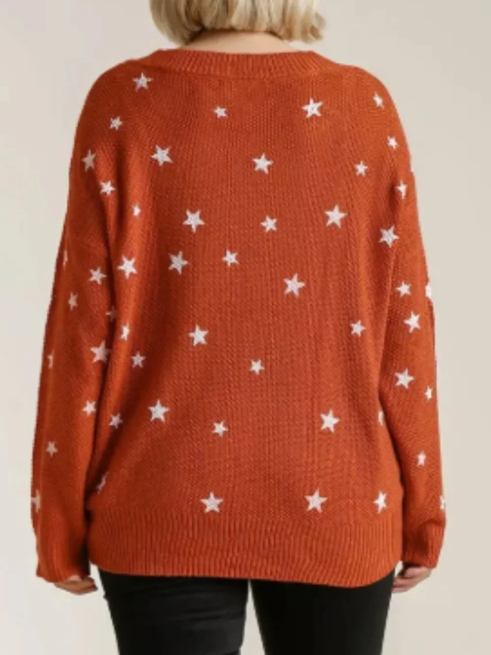 Umgee Star Print V-Neck Sweater